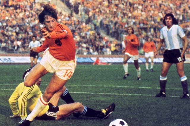 Johan Cruyff in action for the Netherlands during the 1974 World Cup