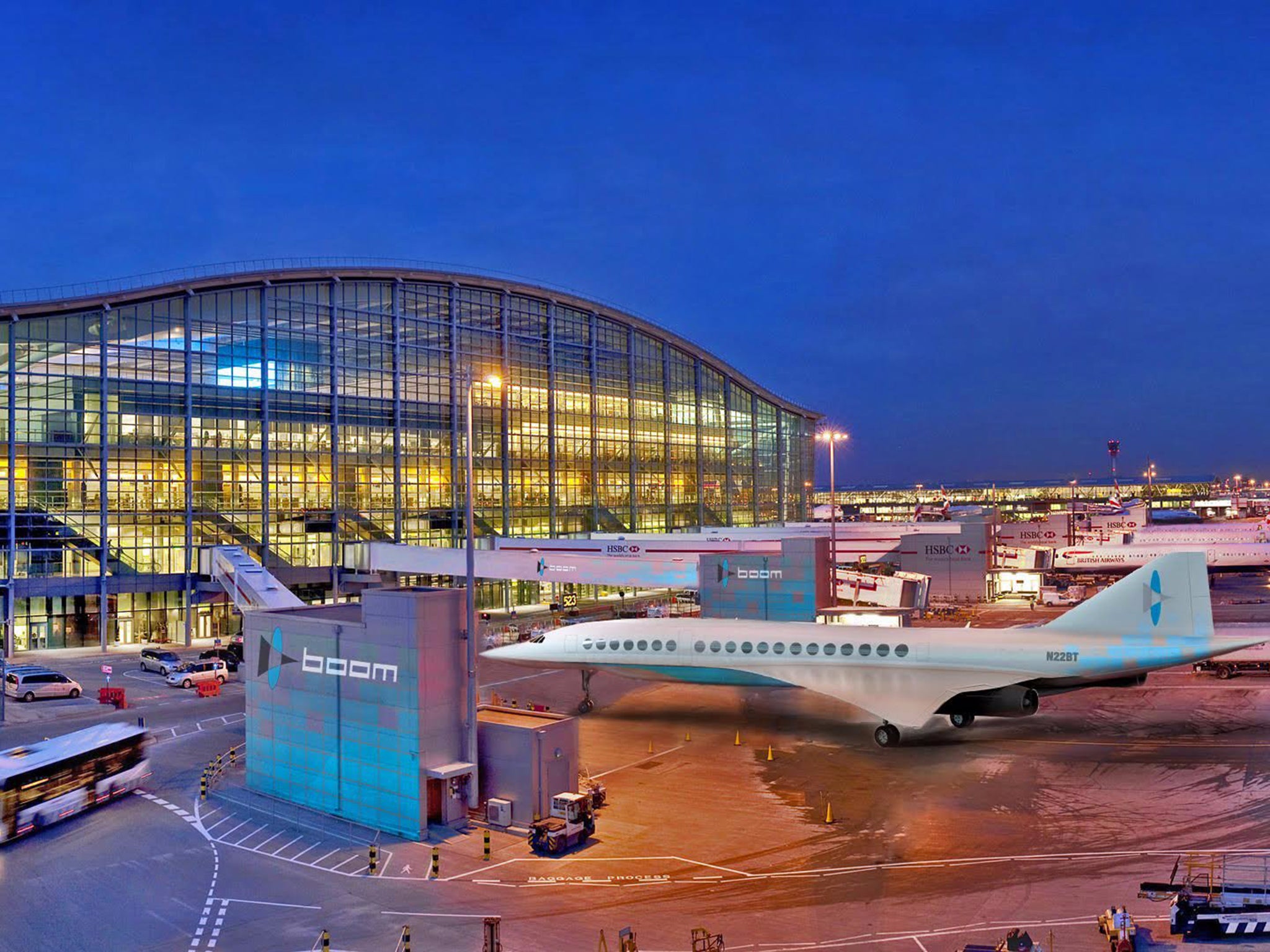 A rendering of Boom at Heathrow Airport