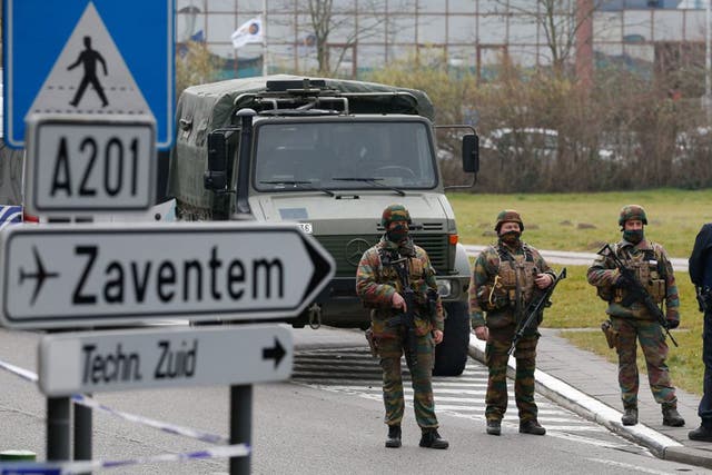Security forces control the entry to Zaventem Airport