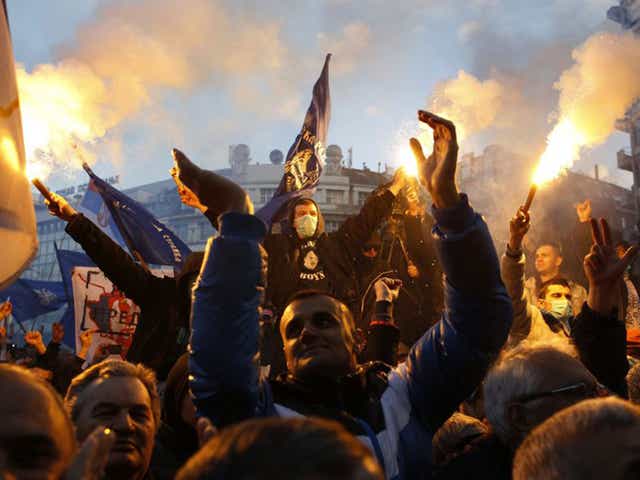Supporters of the Serbian ultra-nationalist leader Vojislav Seselj at the rally in Belgrade