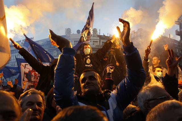 Supporters of the Serbian ultra-nationalist leader Vojislav Seselj at the rally in Belgrade