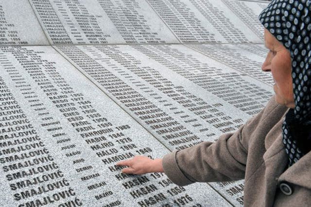 A memorial to the 1995 Srebrenica massacre in Potocari, engraved with names of the victims