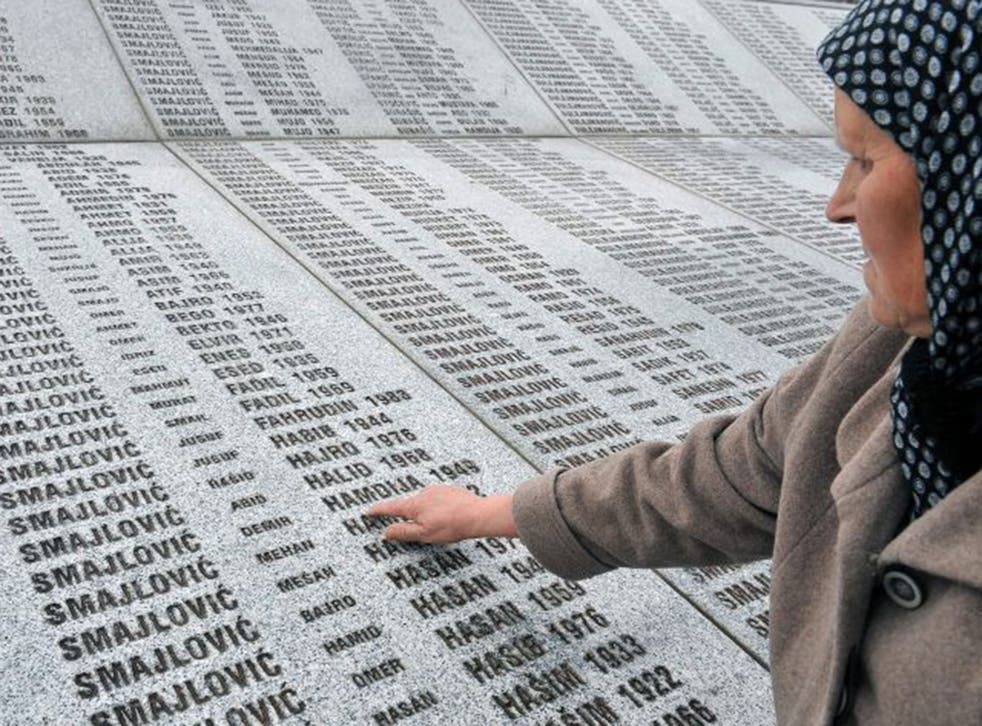 A memorial to the 1995 Srebrenica massacre in Potocari, engraved with names of the victims