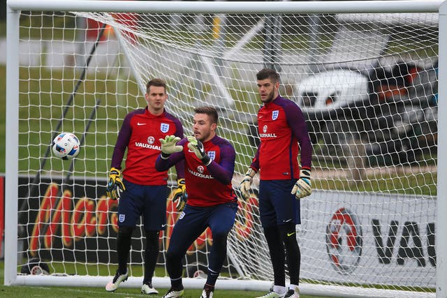 Tom Heaton, Jack Butland and Fraser Forster (l-r) at St George’s Park