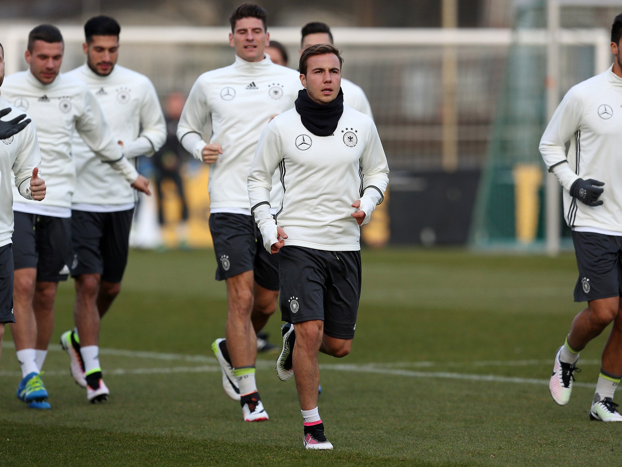 Mario Gotze trains with the rest of the Germany squad