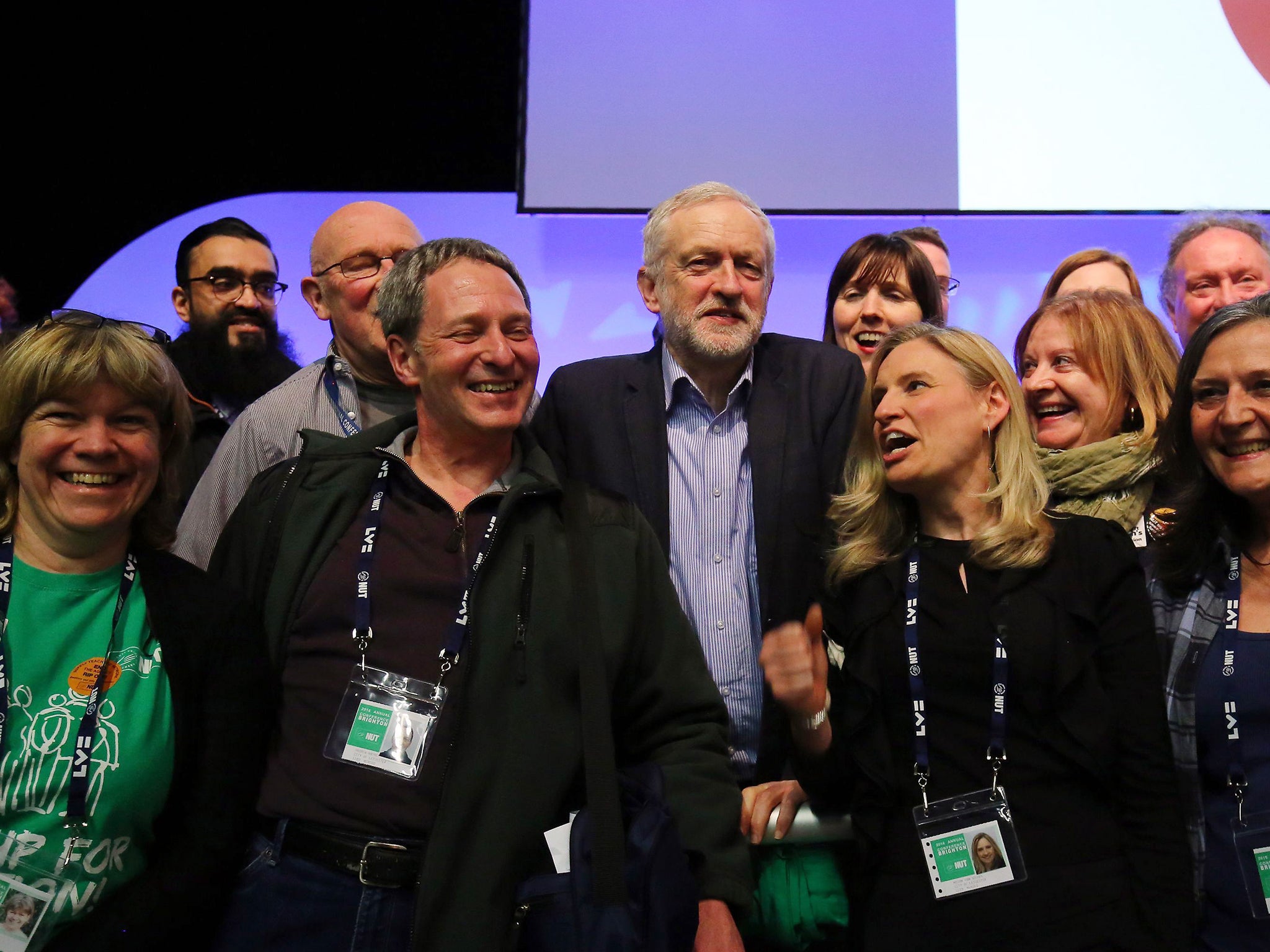 Jeremy Corbyn at the NUT conference in Brighton yesterday