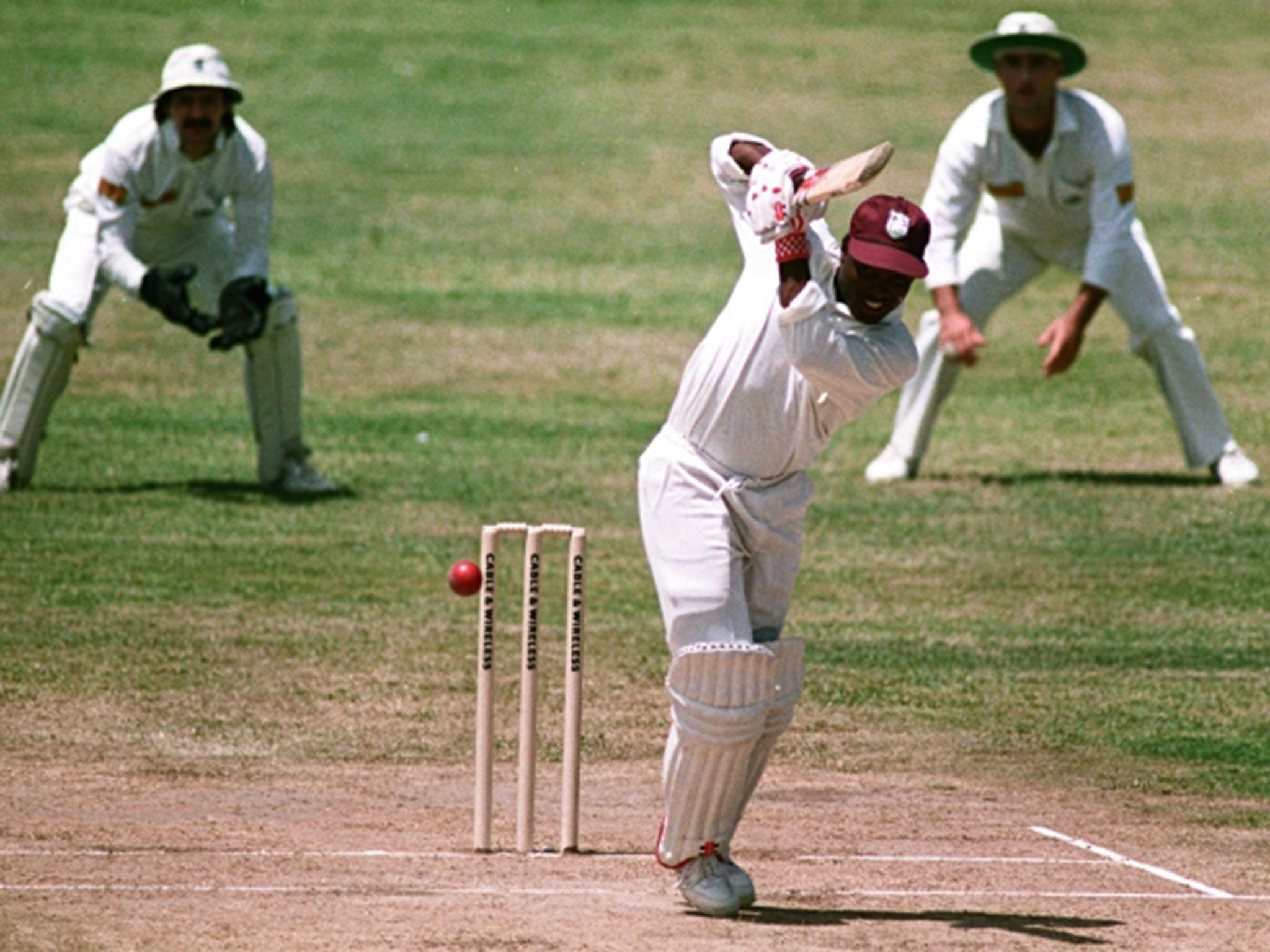 Brian Lara playing his usual lefthanded shot – unlike a picture we used in the 1990s