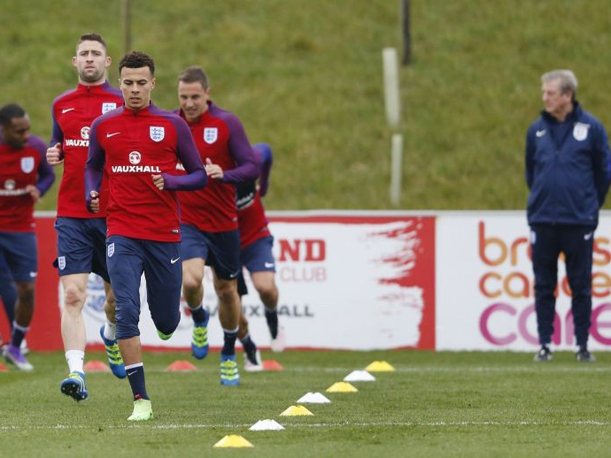 England's Dele Alli and Gary Cahill during training