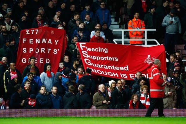 Liverpool fans protesting against ticket price increases earlier this season