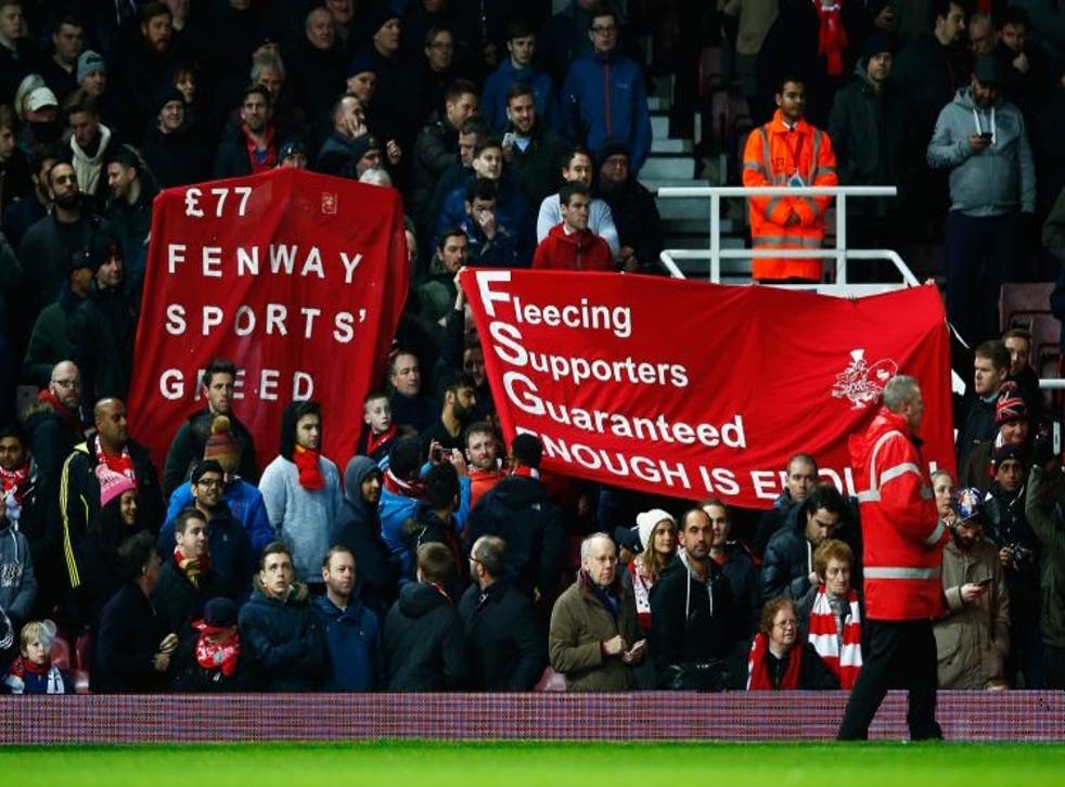 Liverpool fans protesting against ticket price increases earlier this season