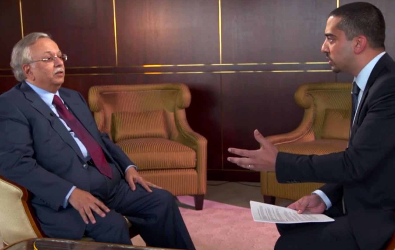 Abdallah al-Mouallimi being interviewed by Mehdi Hasan