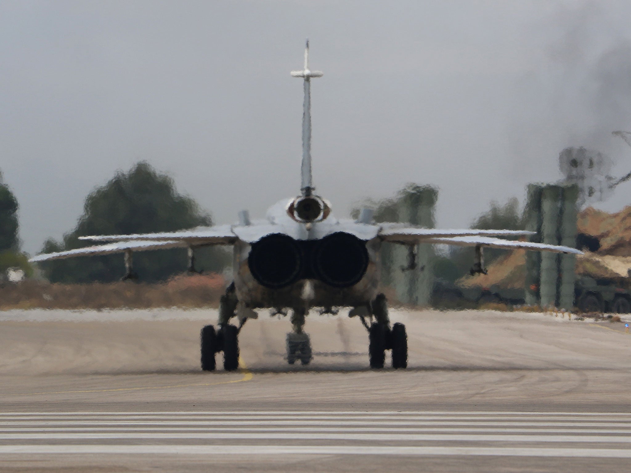A Russian jet at the Hmeimim military base in Latakia province, Syria