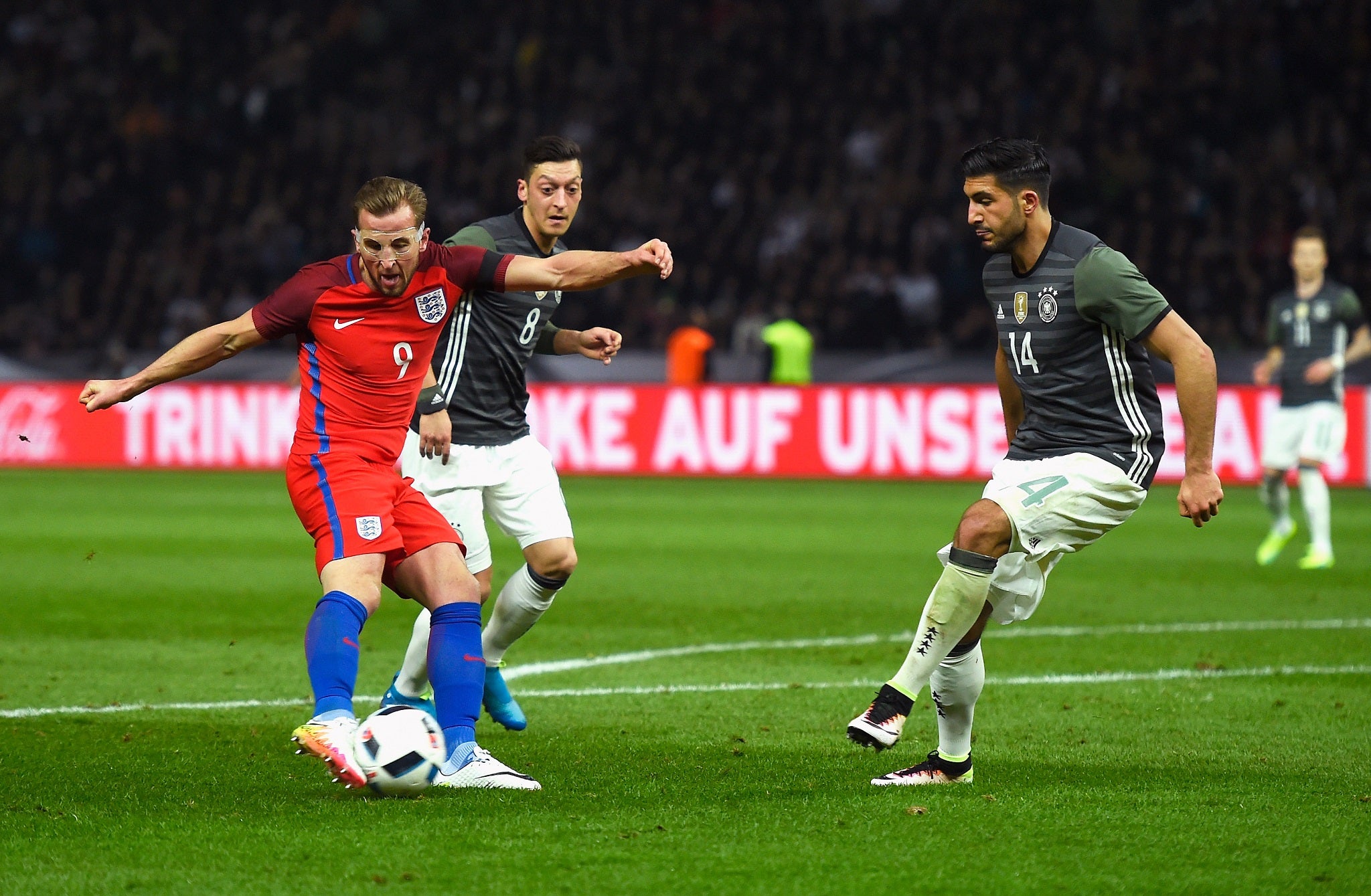 Harry Kane scores a goal for England against Germany