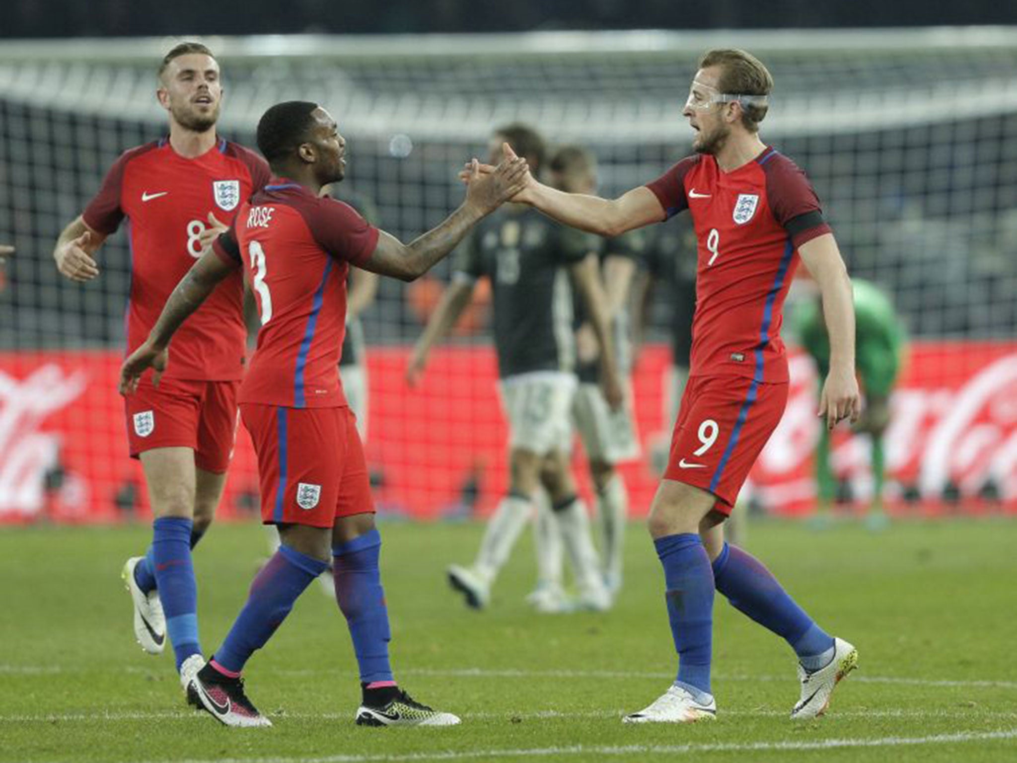 Harry Kane, right, produced a neat Cruyff turn before drilling the ball into the far corner for England's first goal