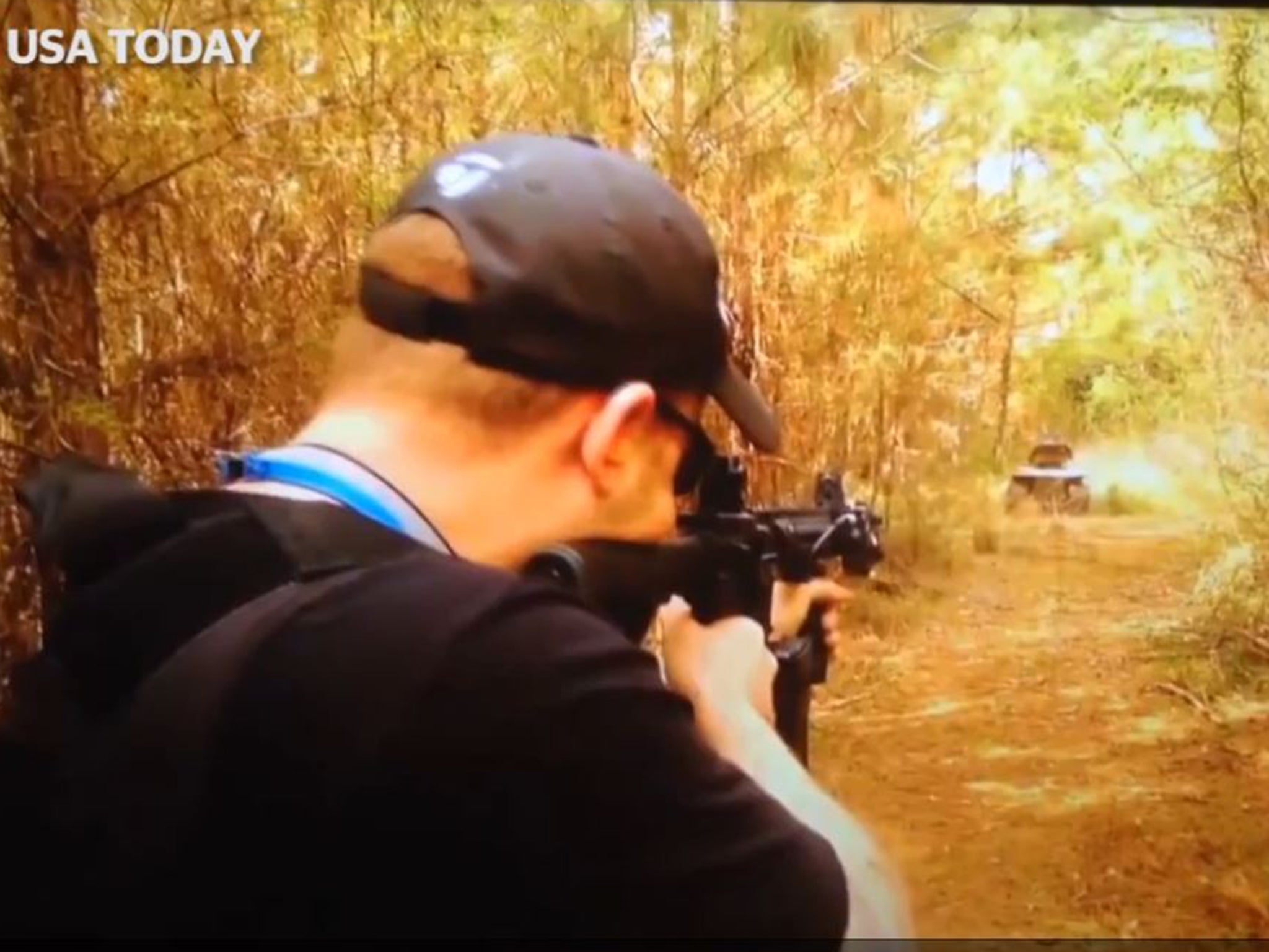 David Presley shot a lawnmower filld with explosives from 43 feet away