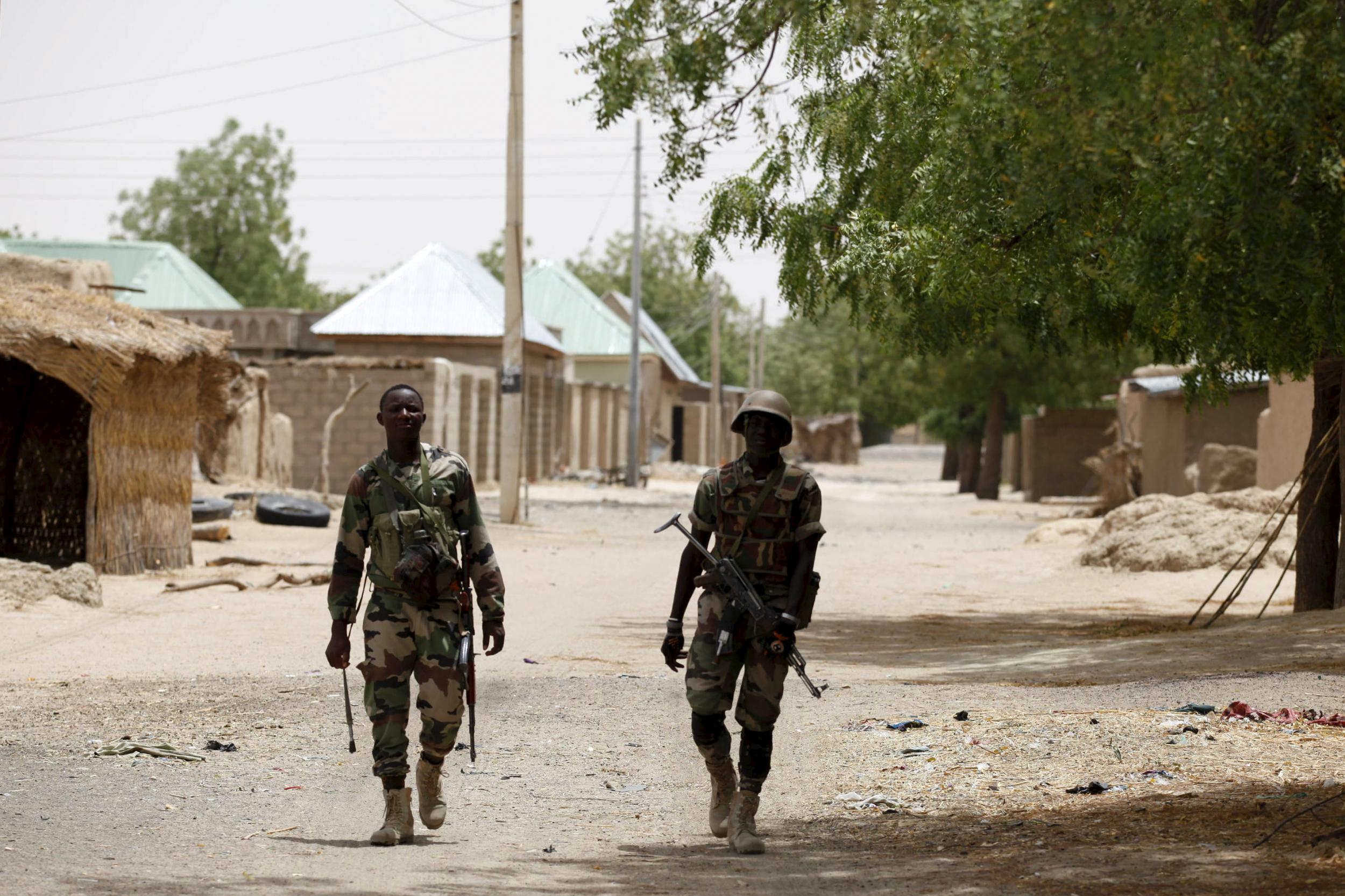 Nigerian soldiers patrol Damasak