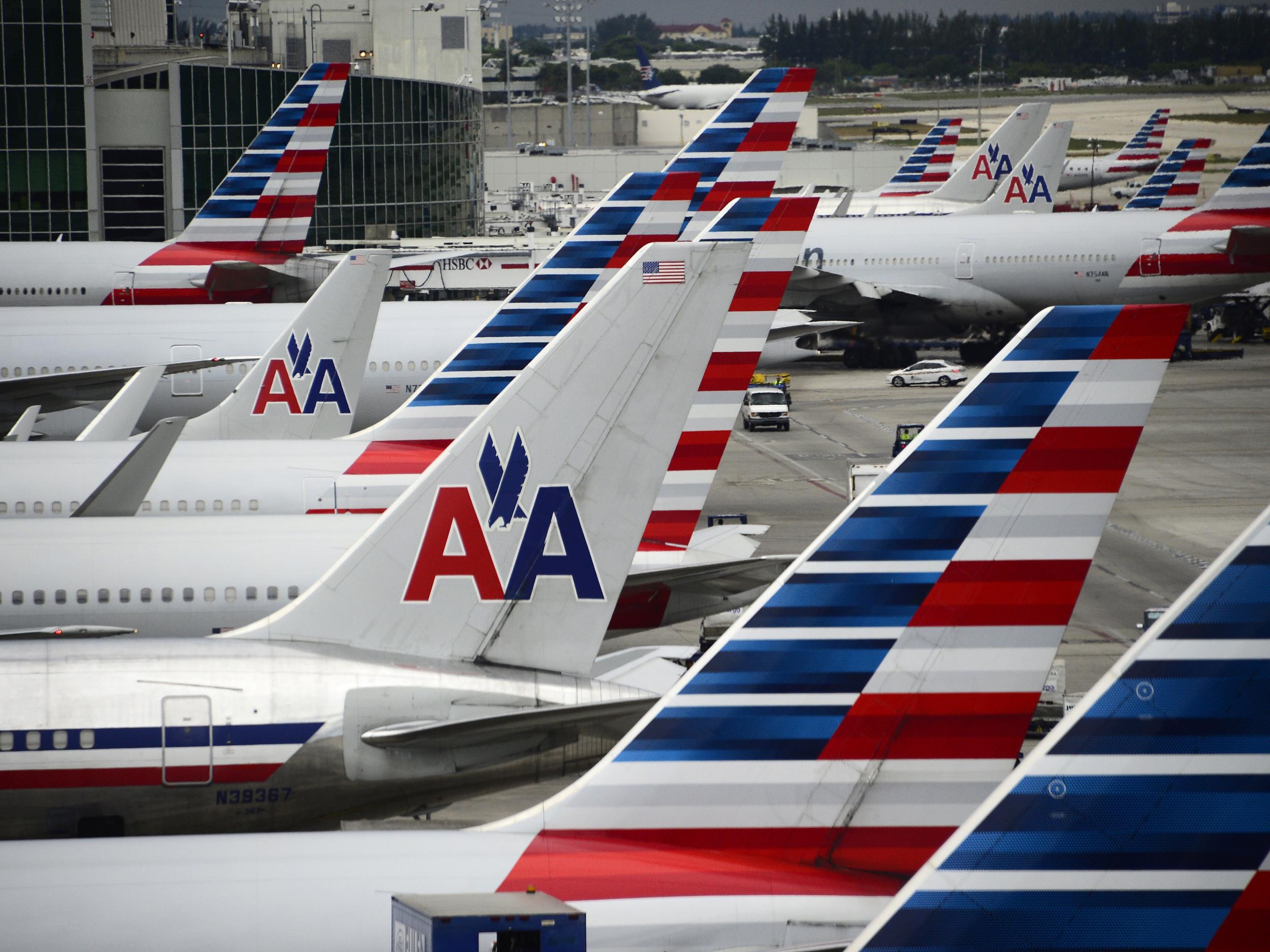 American Airlines passenger planes are seen on the tarmac