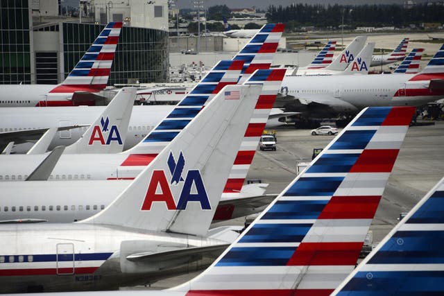 American Airlines passenger planes are seen on the tarmac