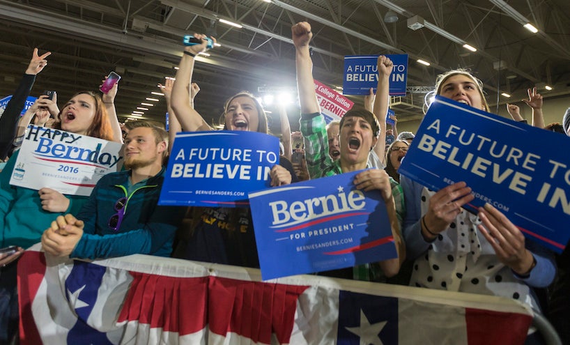Bernie Sanders supporters in Madison, Wisconsin.