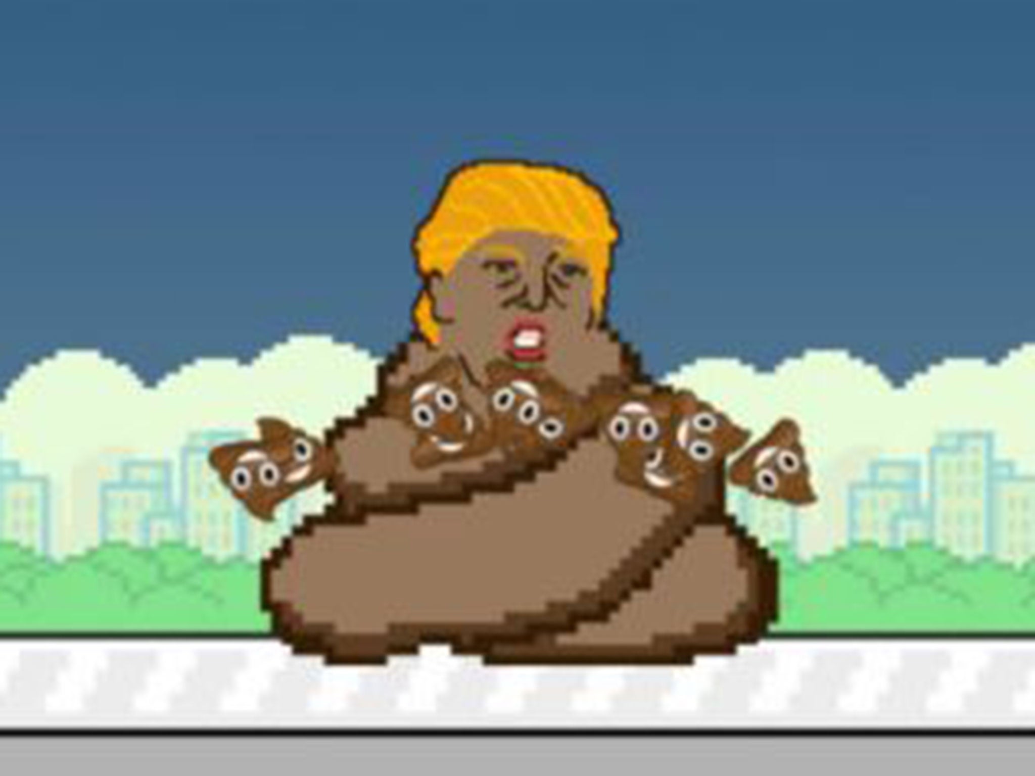 Donald Trump as immortalised in the mobile game 'Trump Dump'