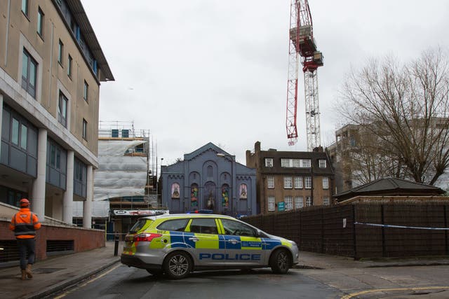 A construction crane bent overnight in high winds brought by Storm Katie in south London