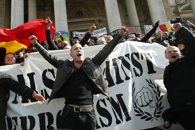 Far-right protesters stormed the peaceful gathering in the Place de la Bourse wearing balaclavas and brandishing flares