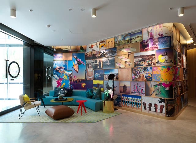 The QT's lobby, with its Shaun Gladwell art installation