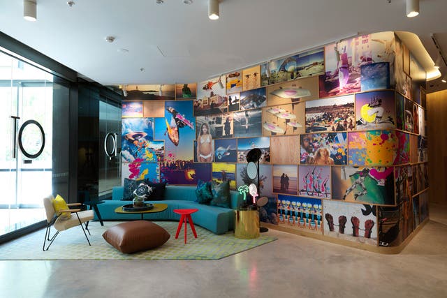 The QT's lobby, with its Shaun Gladwell art installation