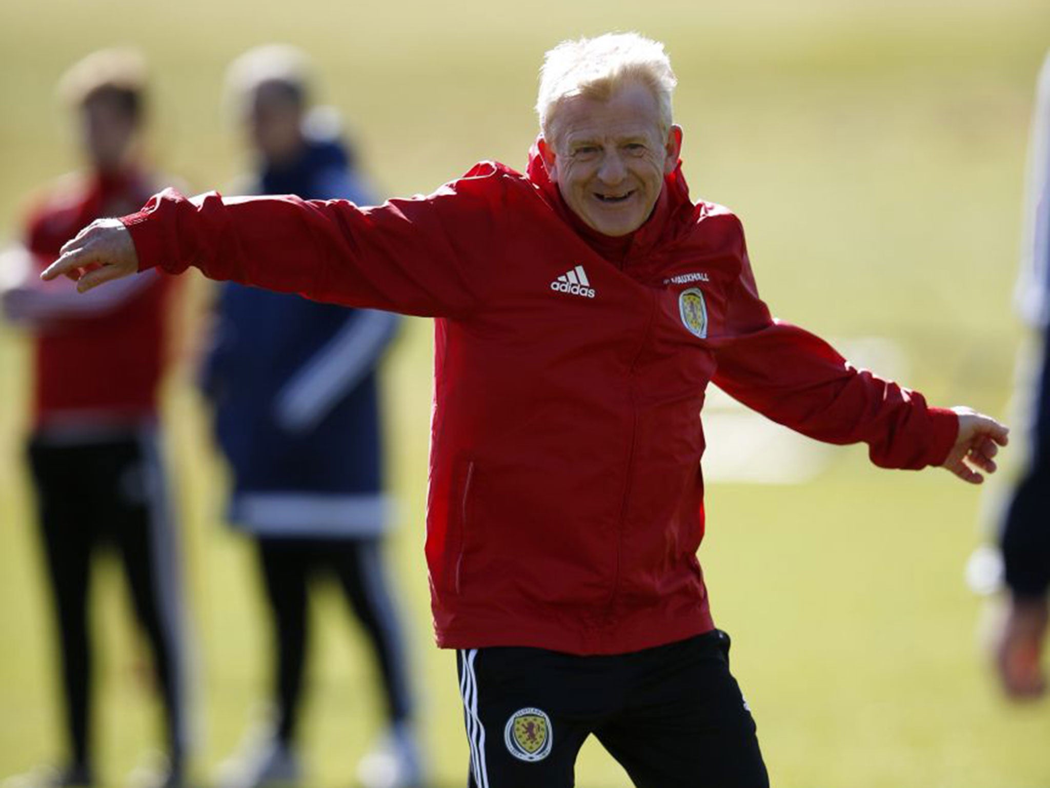 Scotland manager Gordon Strachan enjoys himself during training