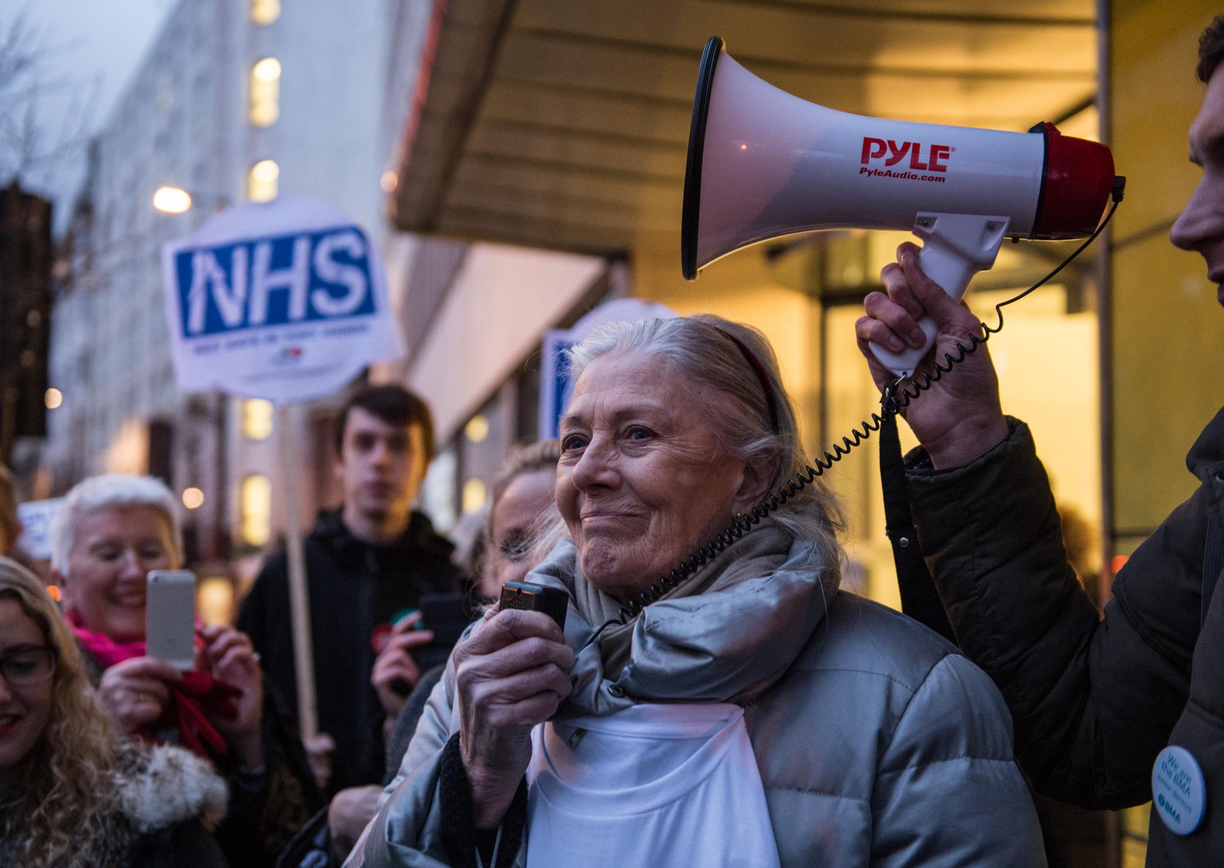 &#13;
Vanessa Redgrave joins junior doctors at their recent rally. Photo: Getty.&#13;