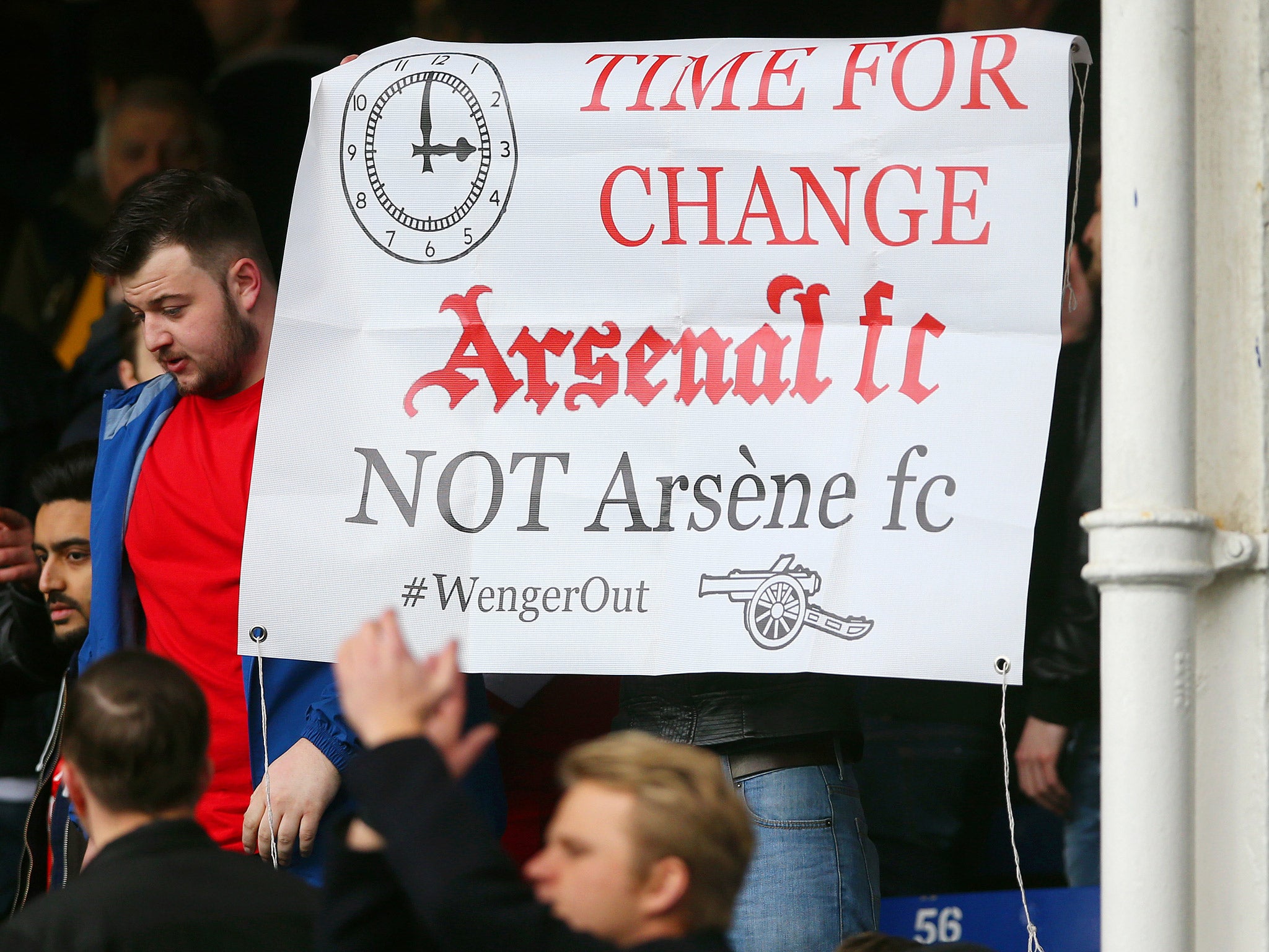 A banner is displayed at Goodison Park protesting against Arsene Wenger