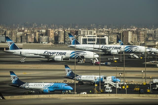 A picture taken on September 30, 2015 shows Egypt Air planes on the tarmac of Cairo Airport.