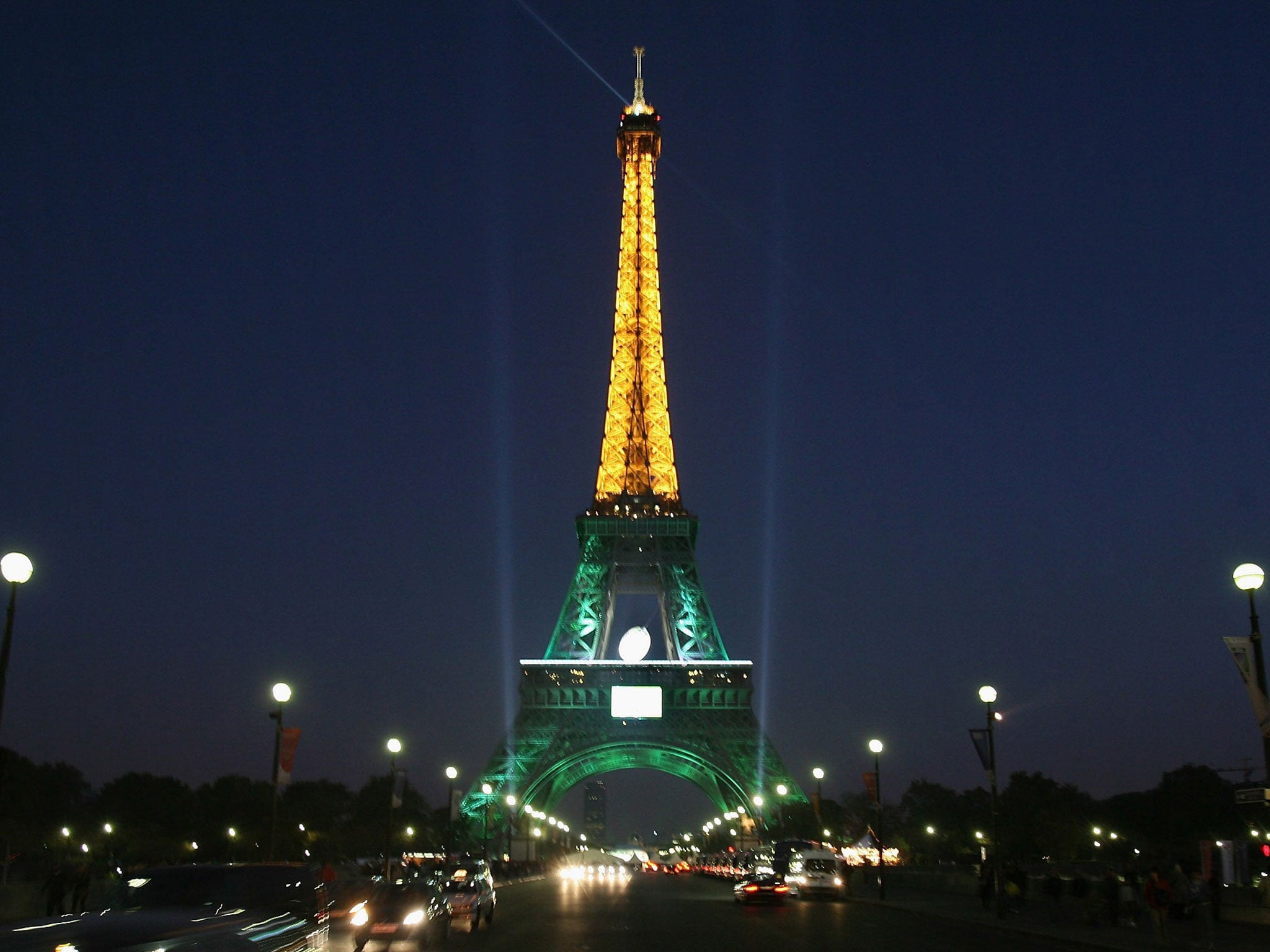 The Eiffel Tower was illuminated in green and white for the 2007 Rugby World Cup