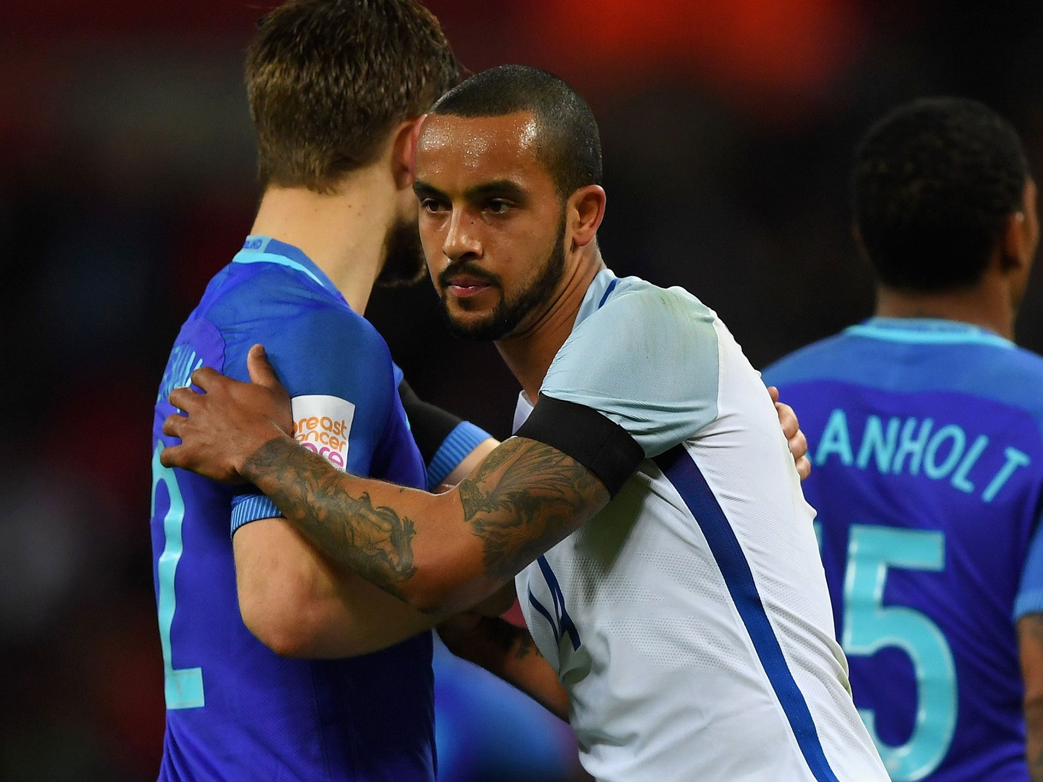 Theo Walcott pictured at the final whistle after the Netherlands defeat