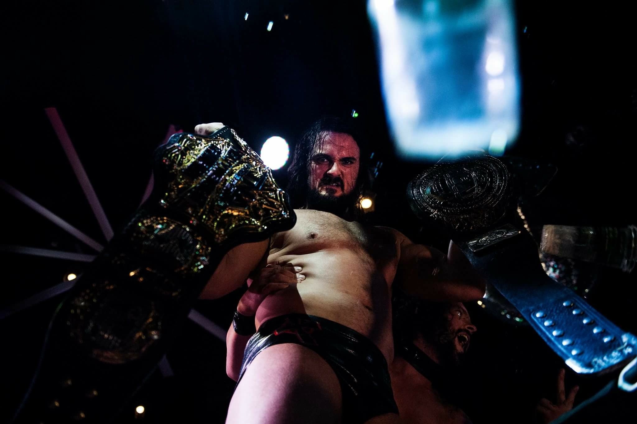 Drew Galloway holds both the TNA and ICW belts at the end of the night