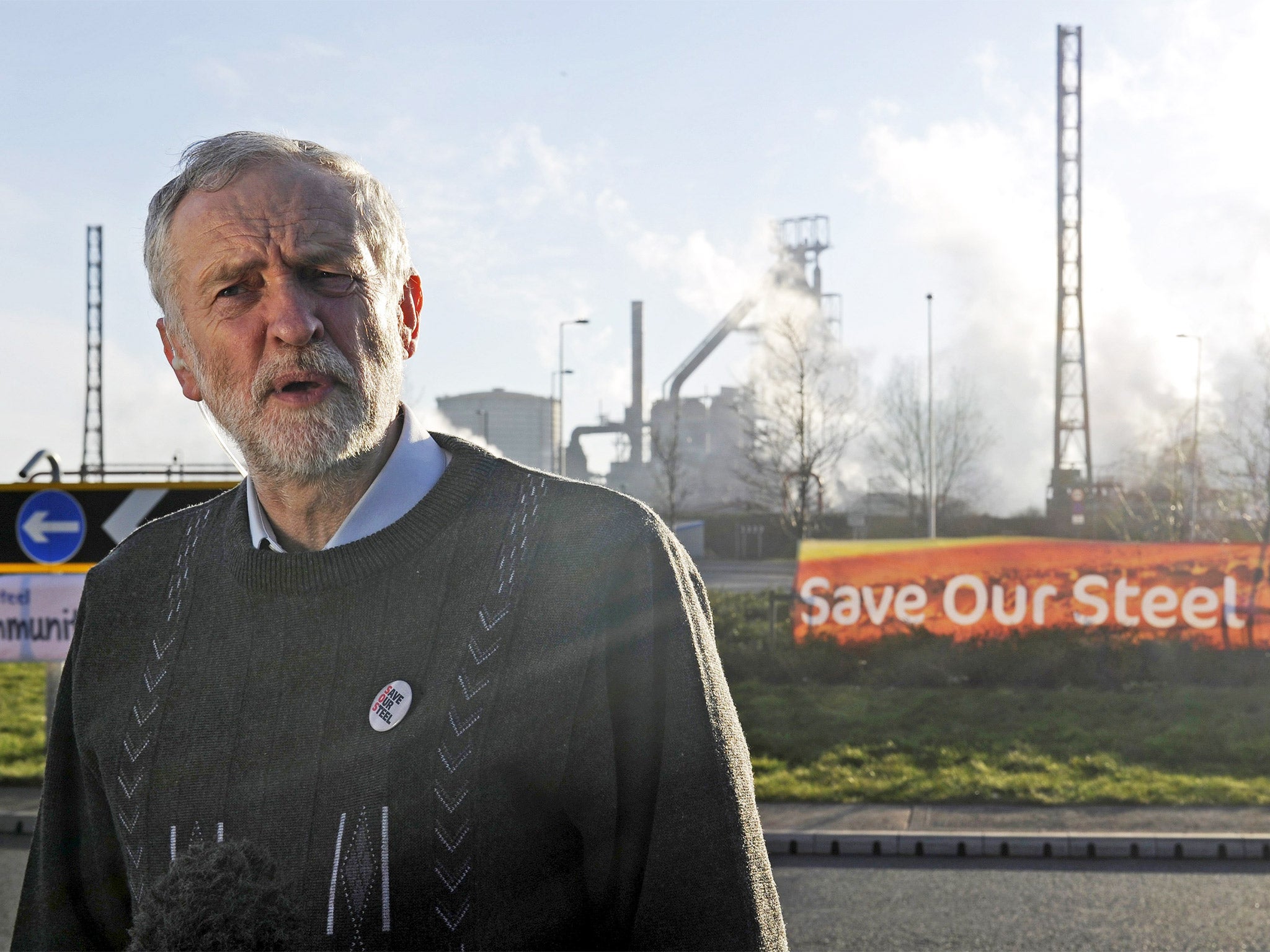 Jeremy Corbyn speaks to the media outside the Tata steelworks in Port Talbot