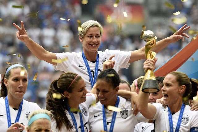 The US Women's National Team celebrating its 2015 World Cup victory over Japan.