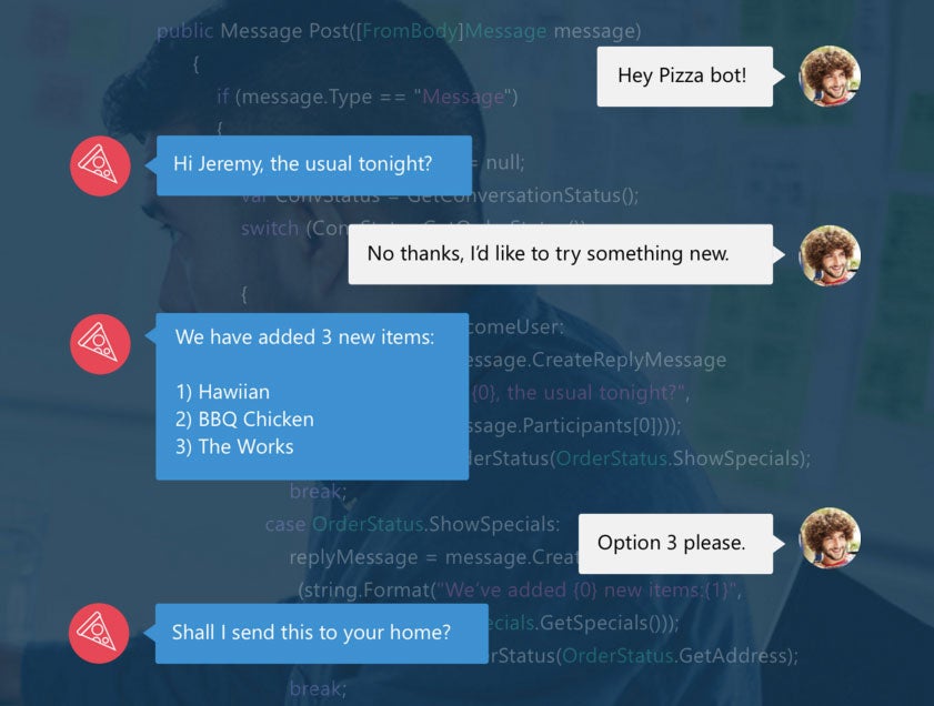 An example of what a conversation with a bot built with Microsoft's framework might look like