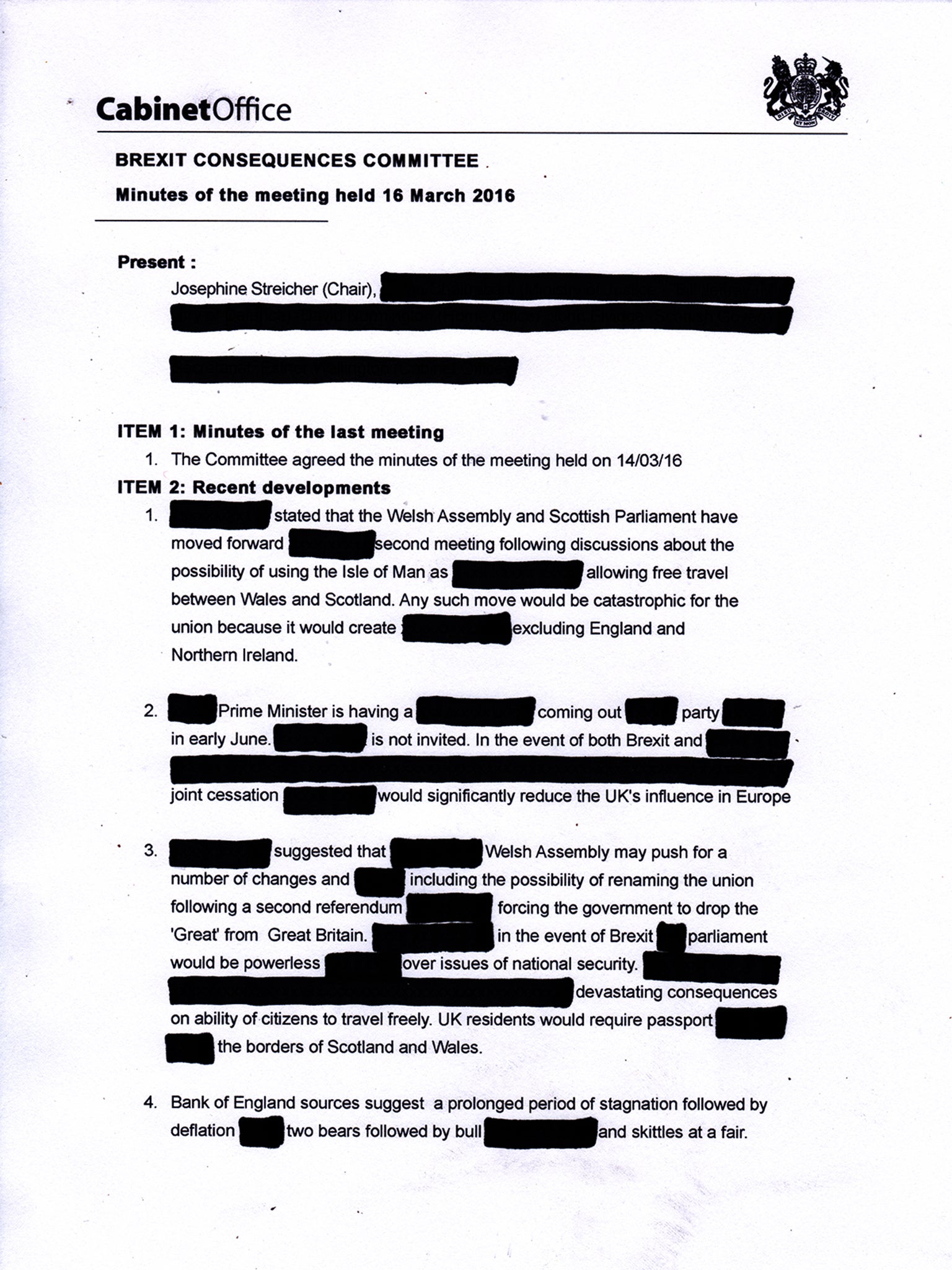 The files handed to the Independent include redacted minutes, emails and other materials