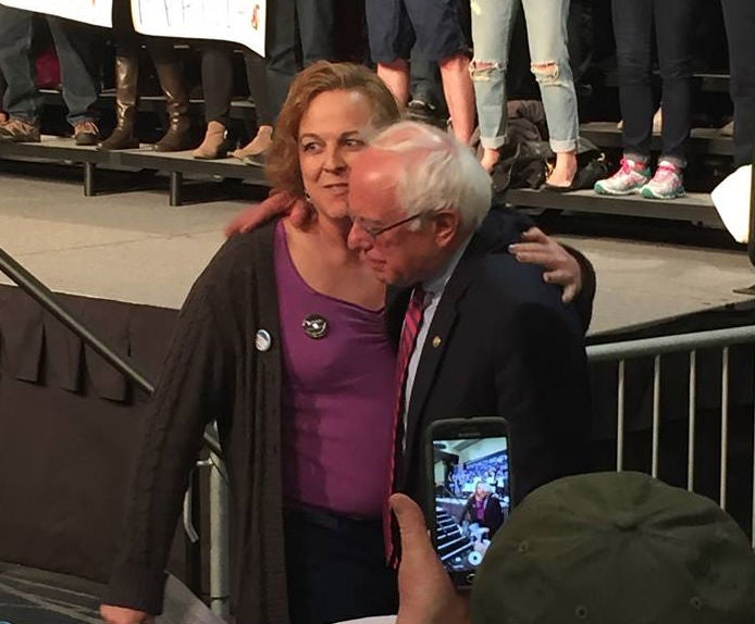 Jenny Seibert with Bernie Sanders at a rally in Spokane