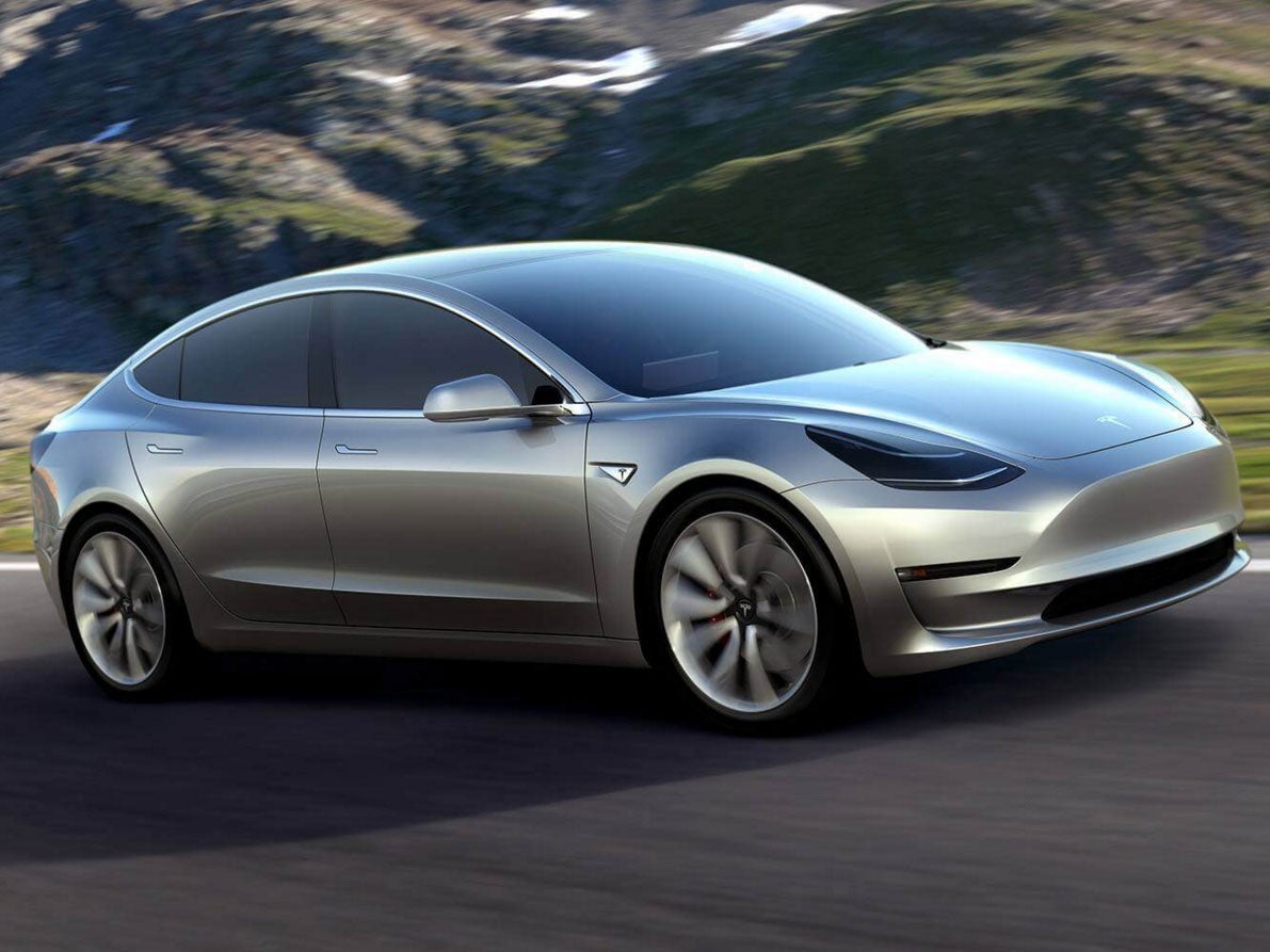 The lack of a grille gives the Model 3 an eye-catching blank 'face'