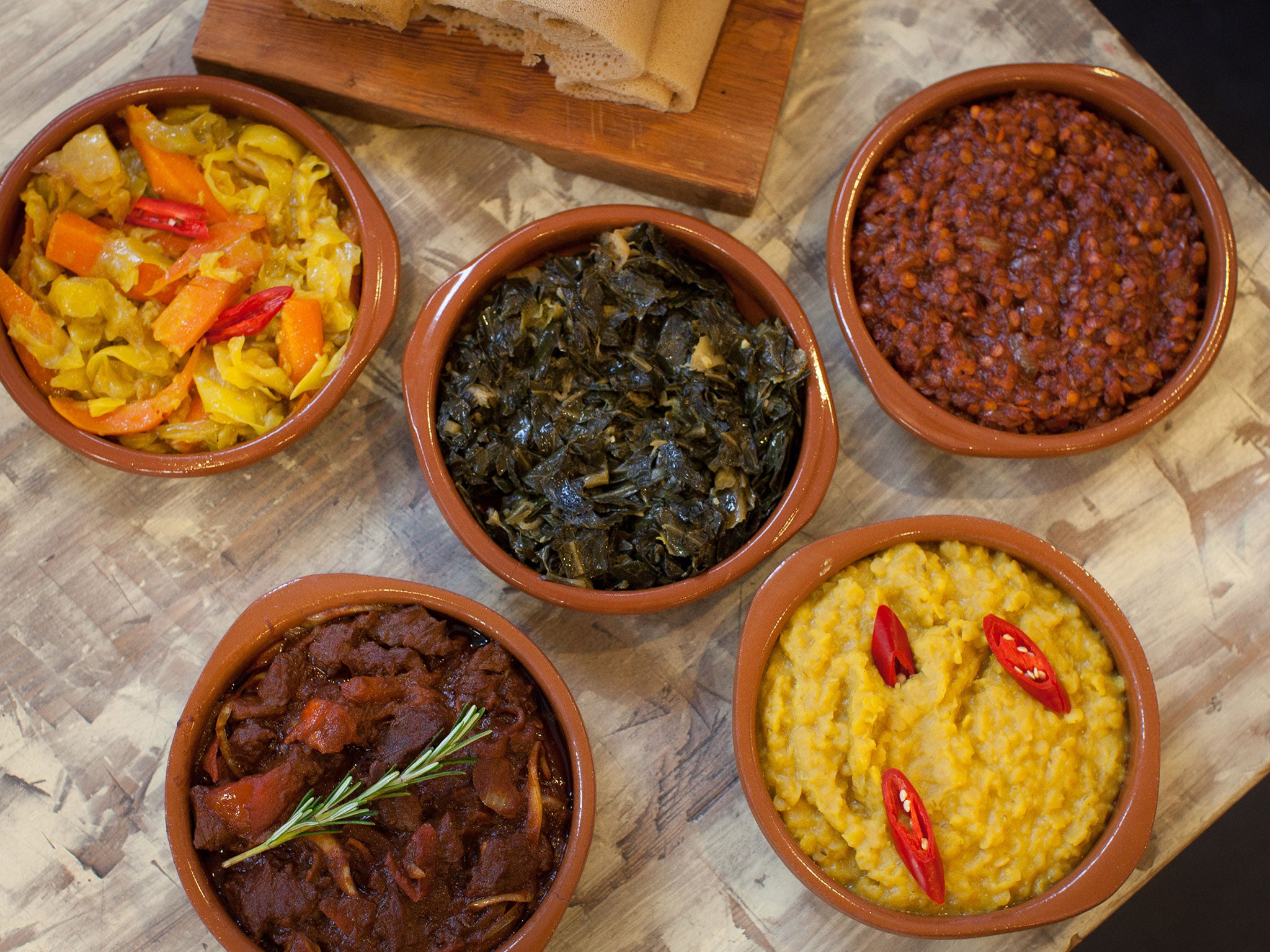 Beef kay wat (bottom left) pictured alongside other meze dishes