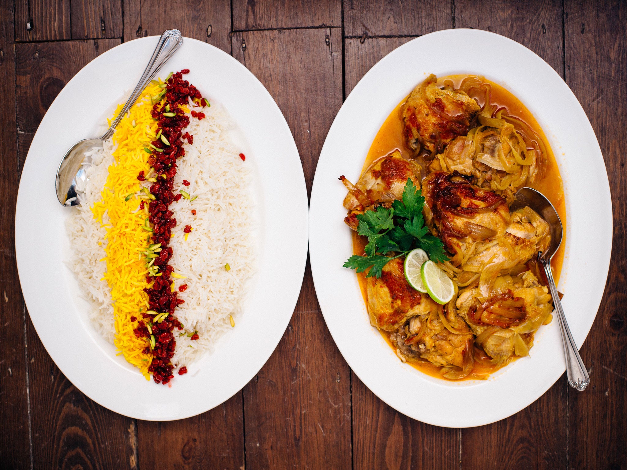 A chicken dish with saffron rice