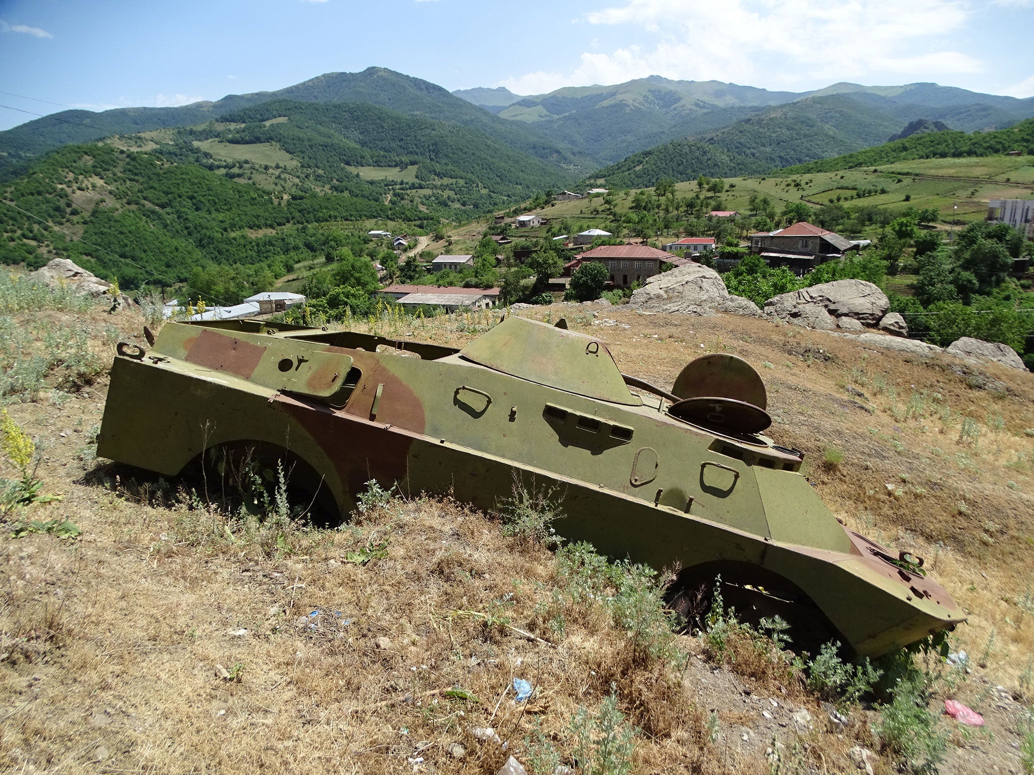 A destroyed BDRM in Nagorno-Karabakh, a mountainous area officially part of Azerbaijan which has been under the control of the Armenian separatists since 1994