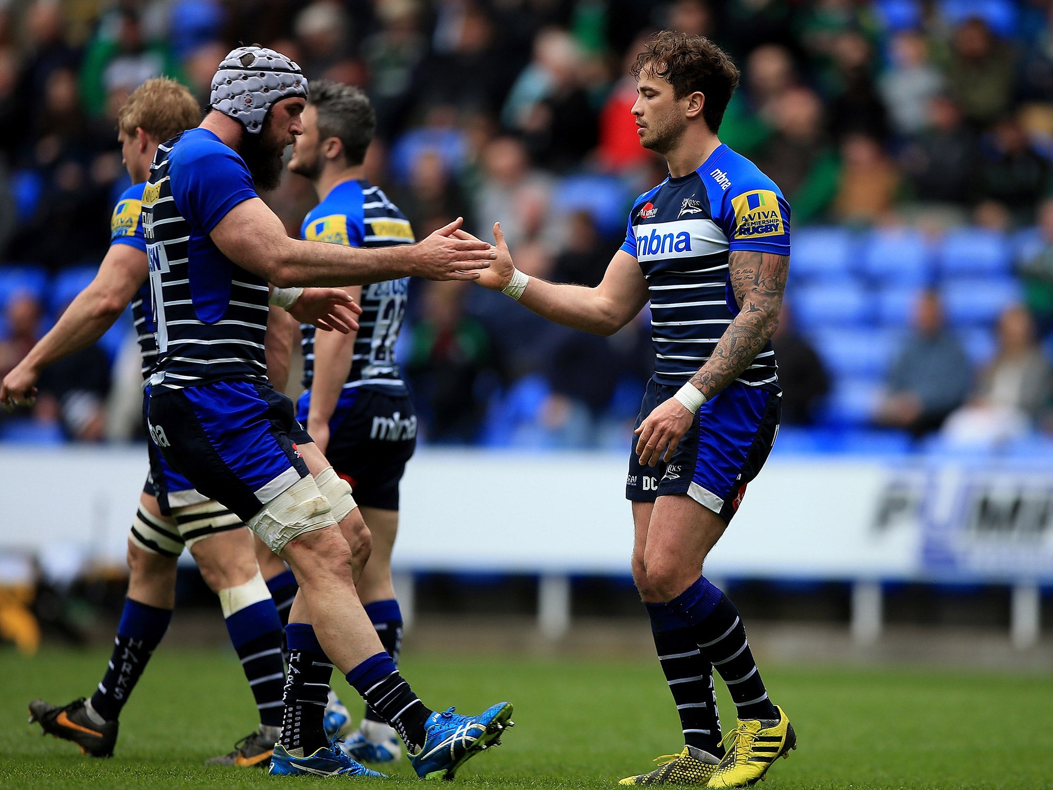 Danny Cipriani celebrates after securing Sale Sharks' victory over London Irish