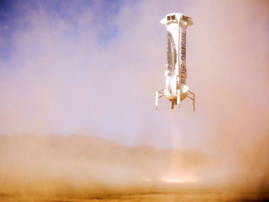 The New Shepard rocket comes in to land on 2 April, 2016