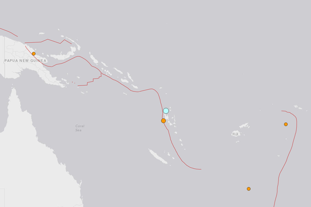 The dot in light green shows the epicentre of the 6.9 earthquake near the Vanatu islands