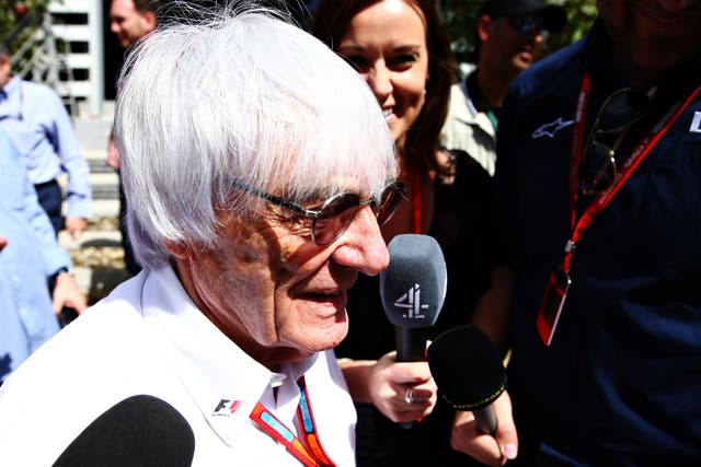 Bernie Ecclestone speaks to the media after a meeting with the FIA and F1 team bosses