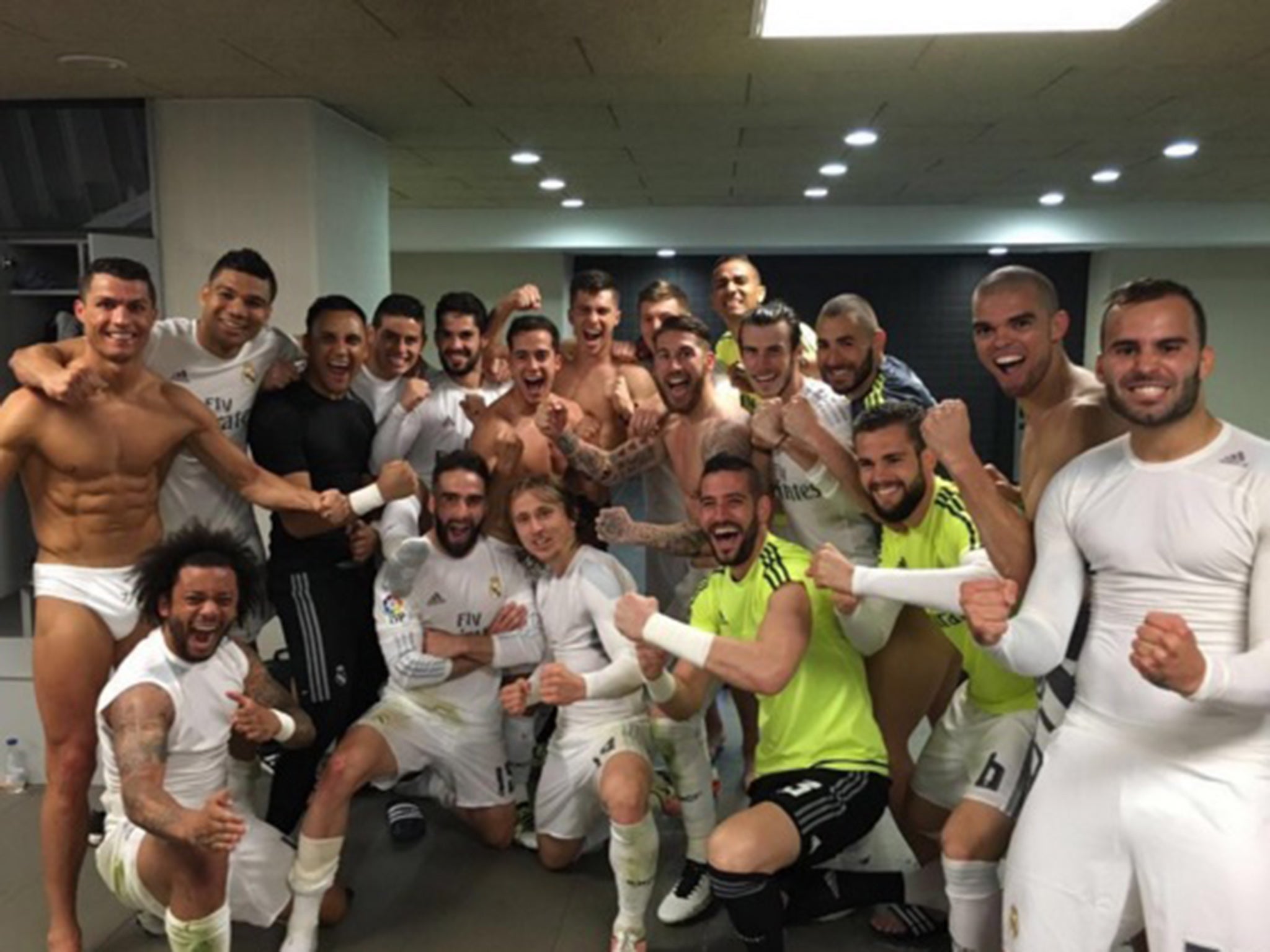 Cristiano Ronaldo (left) celebrates Real Madrid's win over Barcelona