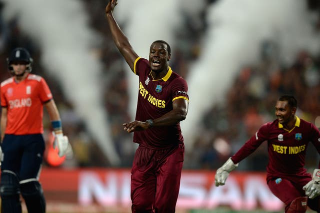 Carlos Braithwaite playing for the West Indies.